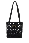 Prada Woven Crochet Shoulder Bag — Black
