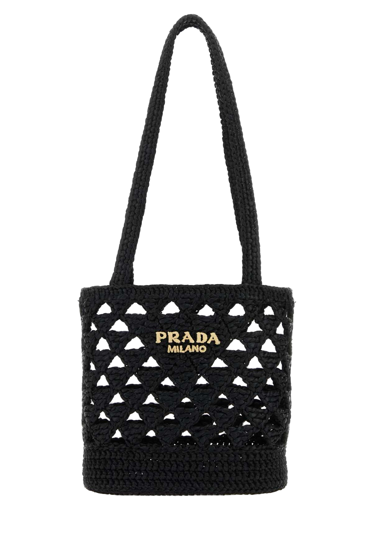 Prada Woven Crochet Shoulder Bag — Black