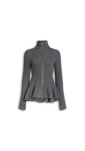Maison AlaïA Ribbed Knit Peplum Cardigan — Gray