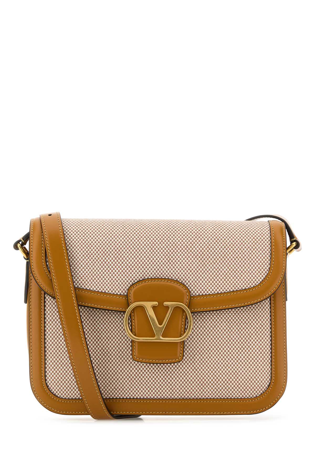 Valentino Garavani Two-Tone Canvas and Leather Shoulder Bag — Brown
