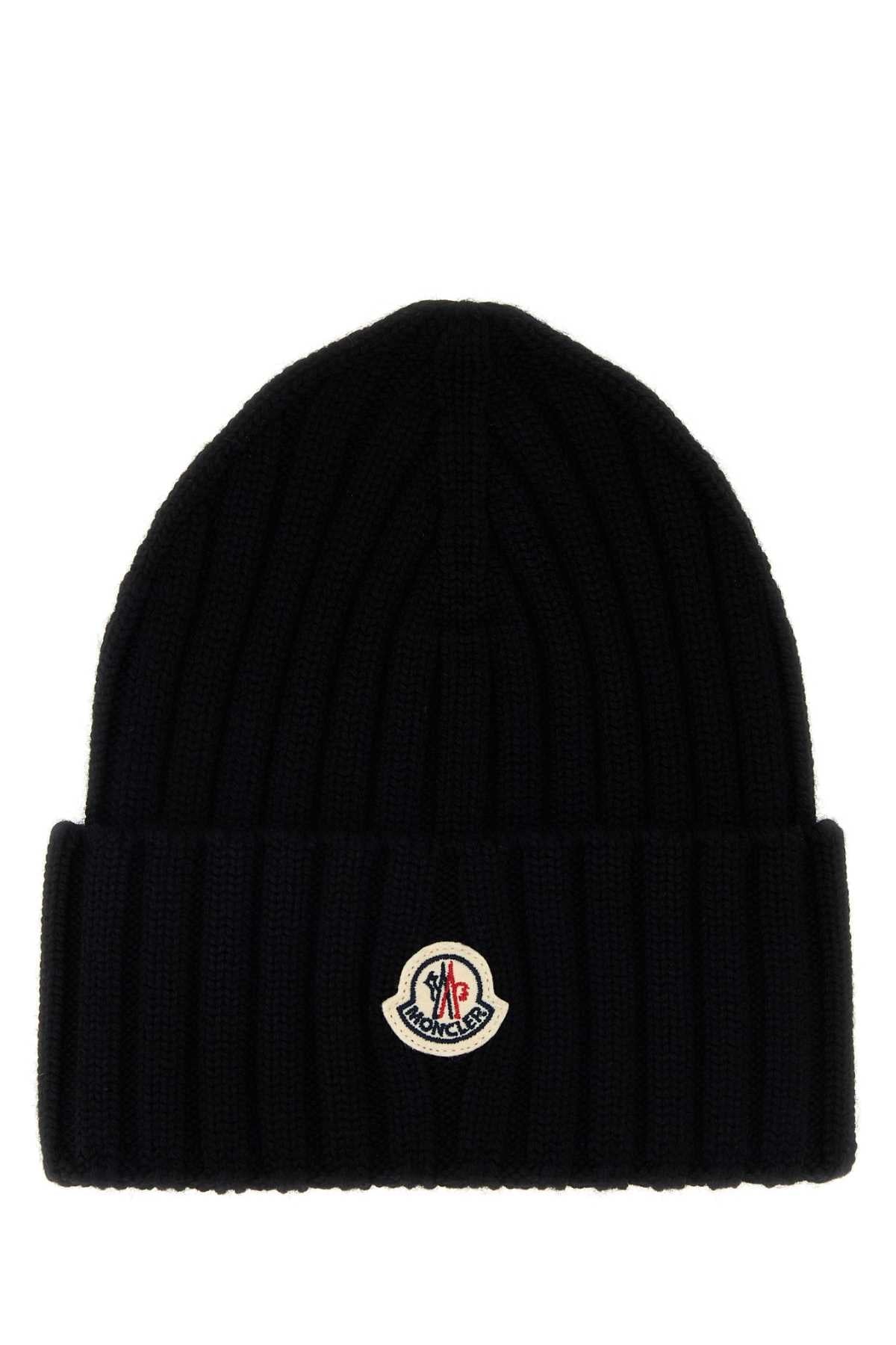 Moncler HAT Virgin Wool Ribbed Beanie — Black