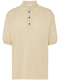 Ferragamo Logo-Plaque Knitted Polo Shirt — Beige