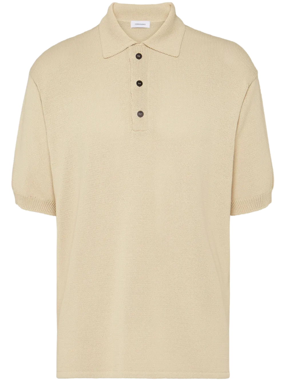Ferragamo Logo-Plaque Knitted Polo Shirt — Beige