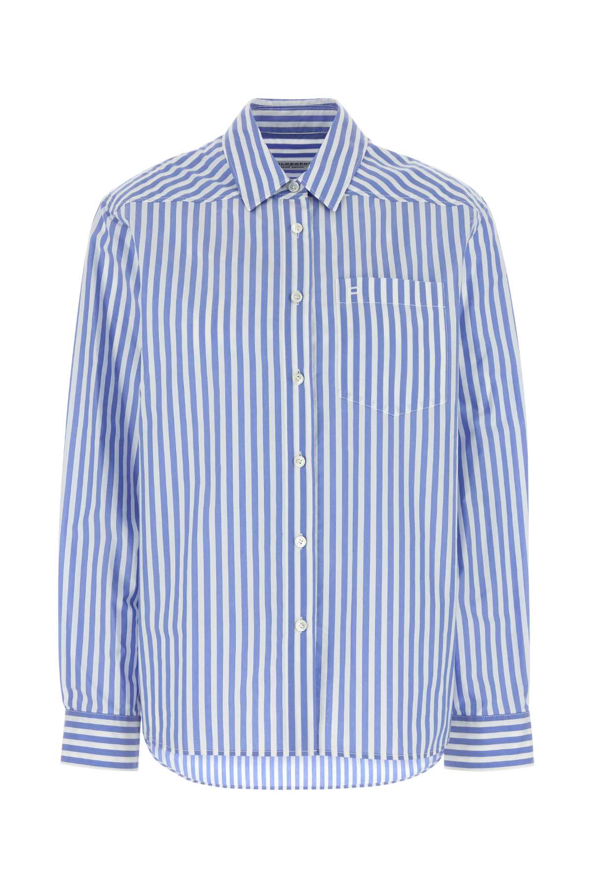 Philosophy Di Lorenzo Serafini Striped Nylon-Cotton Shirt — Blue