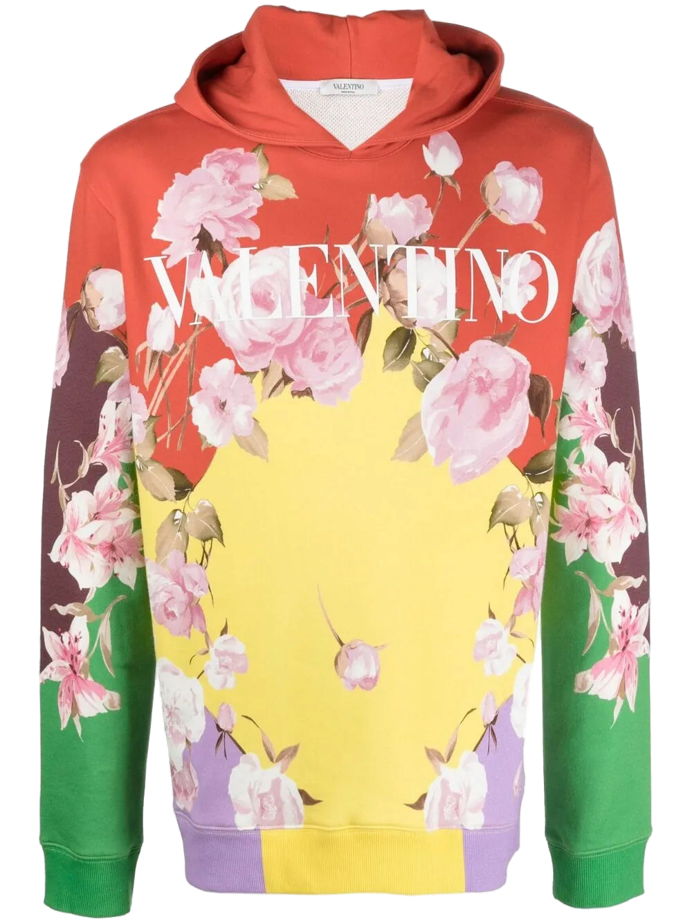 Valentino Rose-Print Colour-Block Hoodie — Multicolor