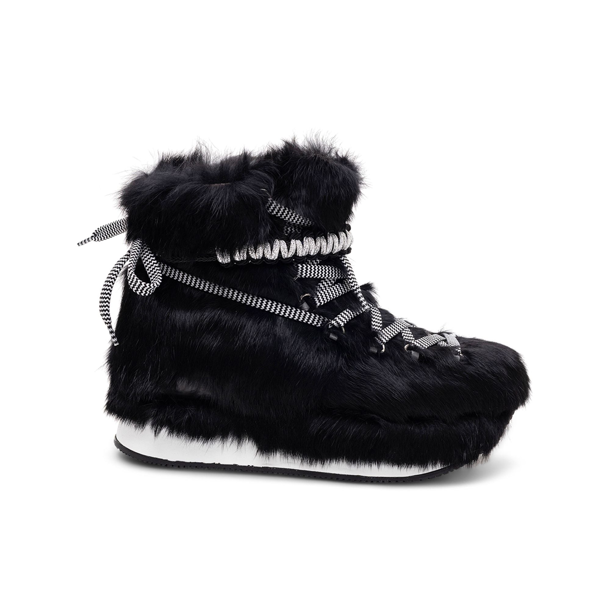 Hogan Fur-Trim Lace-Up Boot — Black