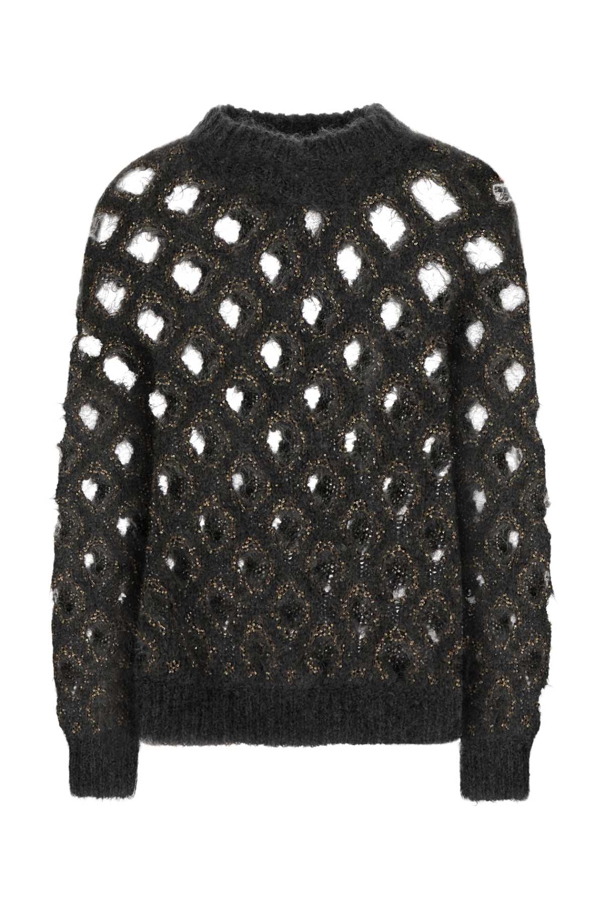 Brunello Cucinelli Polka-Dot Mohair Blend Sweater — Gray