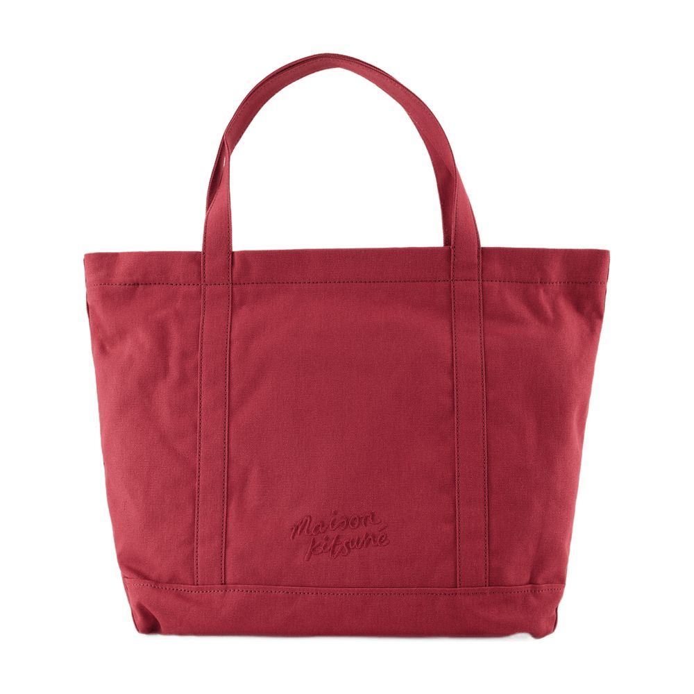 Maison Kitsune Fox Head Large Shopper Tote Bag — Red