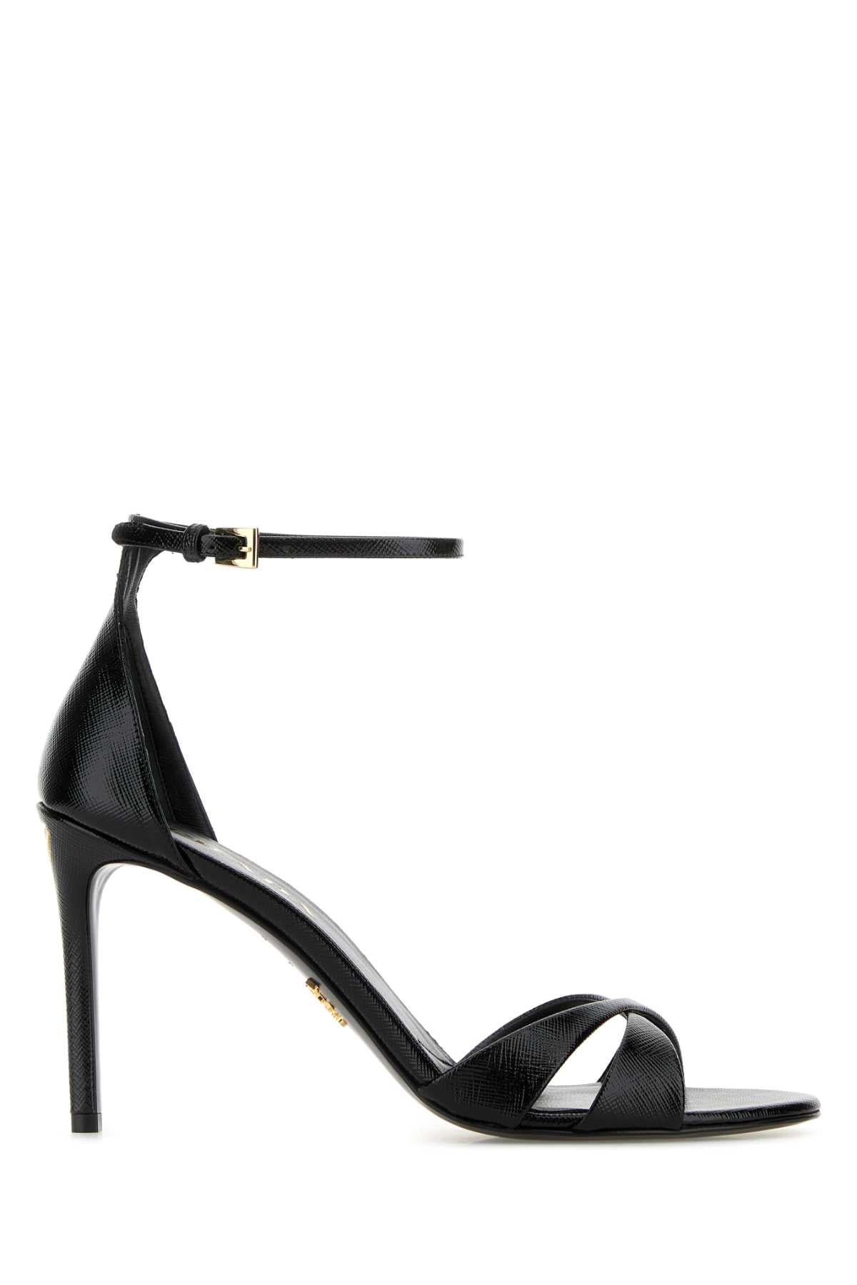 Prada Saffiano Leather Heel Sandal — Black
