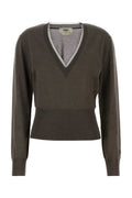 Fendi Cashmere-Silk V-Neck Sweater — Taupe