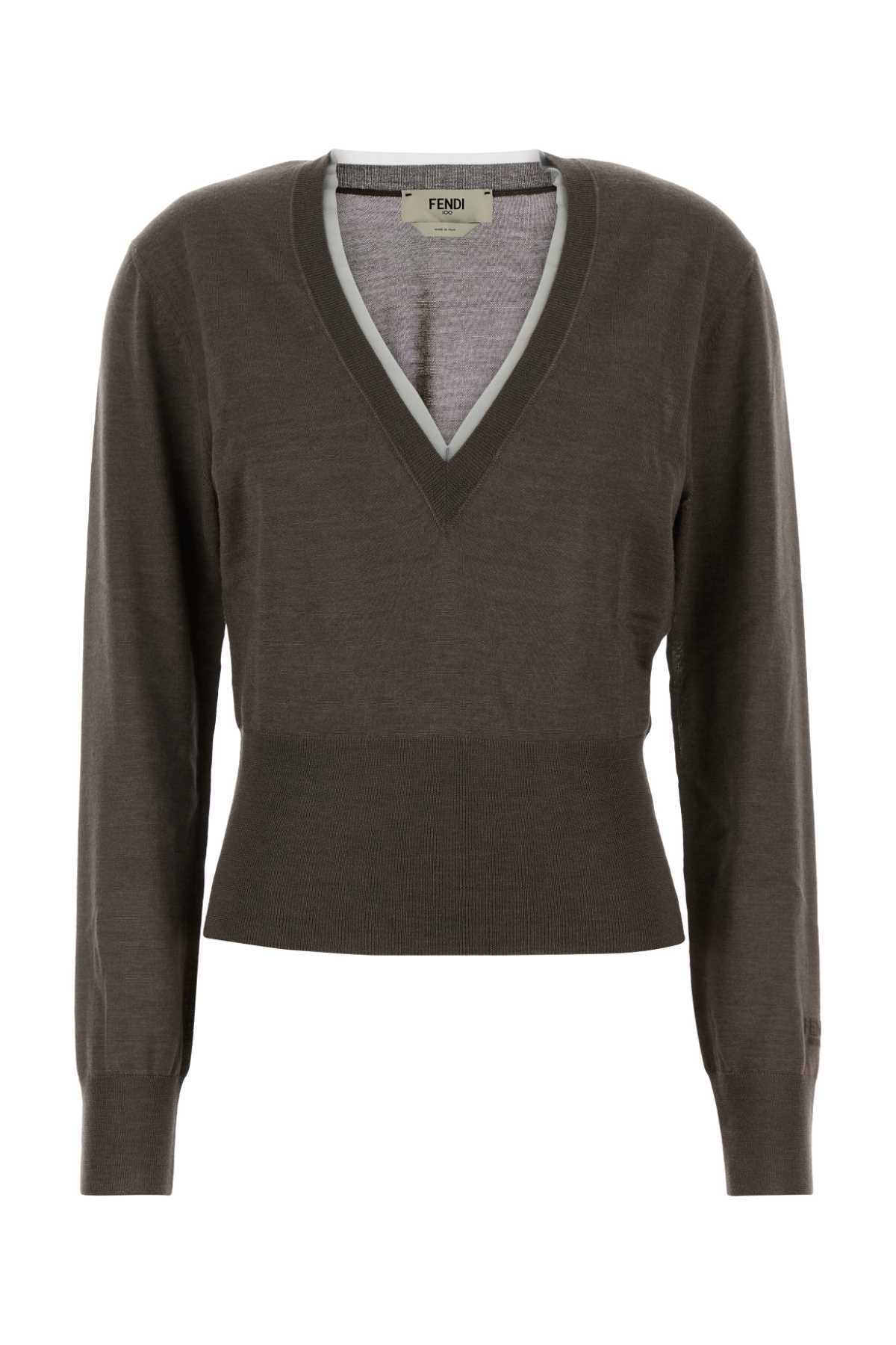 Fendi Cashmere-Silk V-Neck Sweater — Taupe