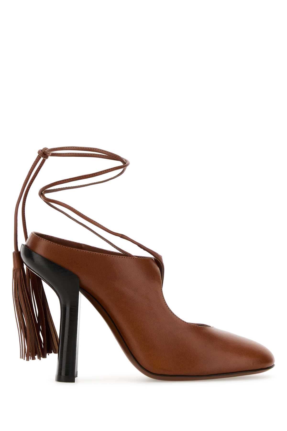 Dries Van Noten Leather Ankle-Strap Heel — Brown