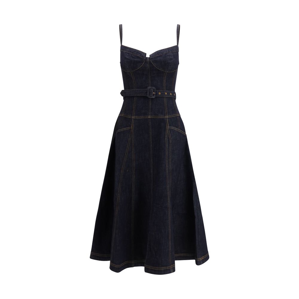 Self-Portrait Denim Flared Midi Dress — Blue