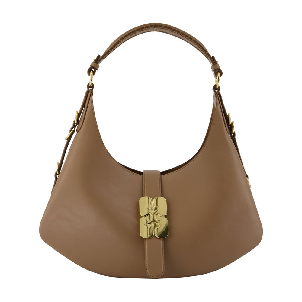 Ganni Butter Leather Shoulder Bag — Beige