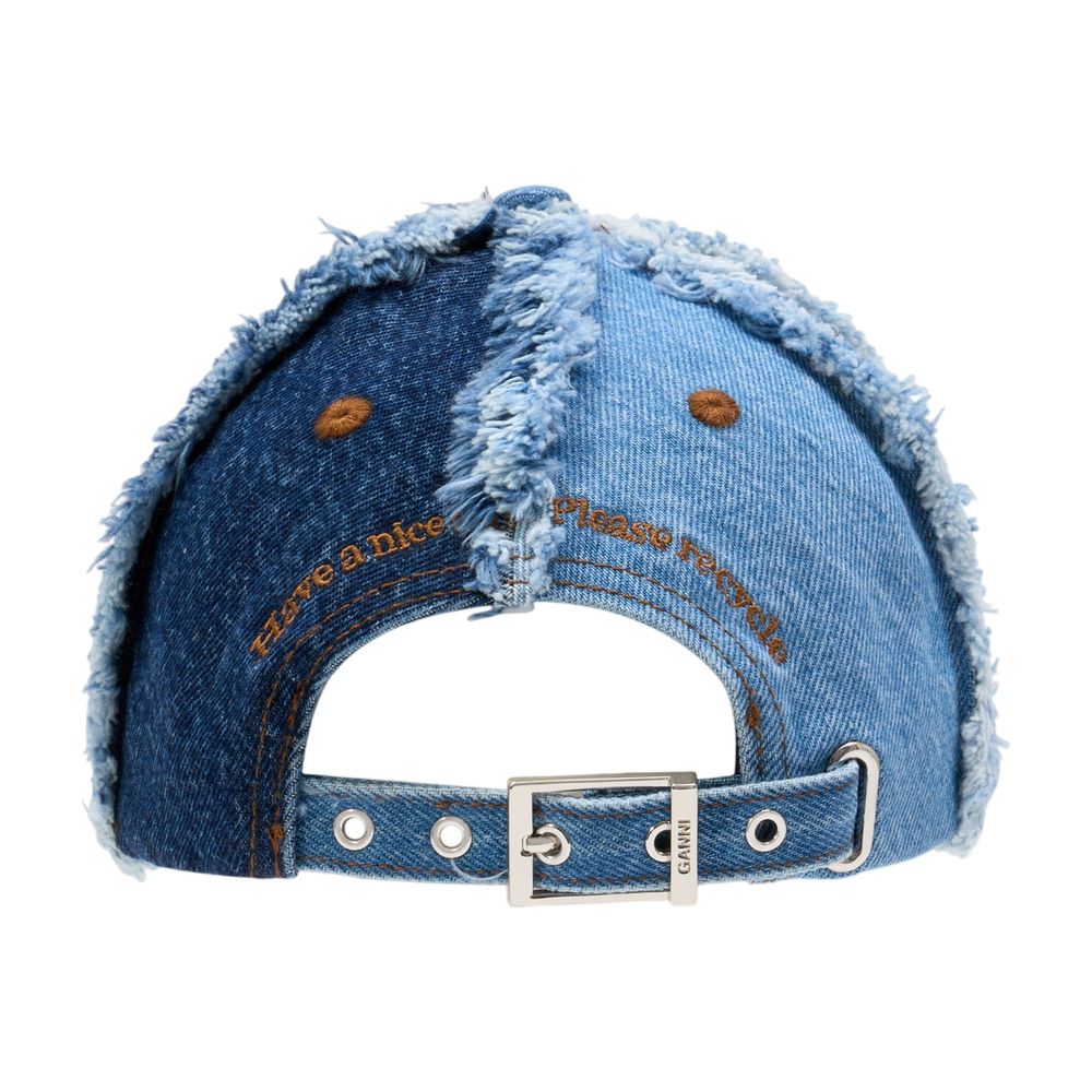 Ganni B3020078-999 Distressed Denim Baseball Cap — Blue