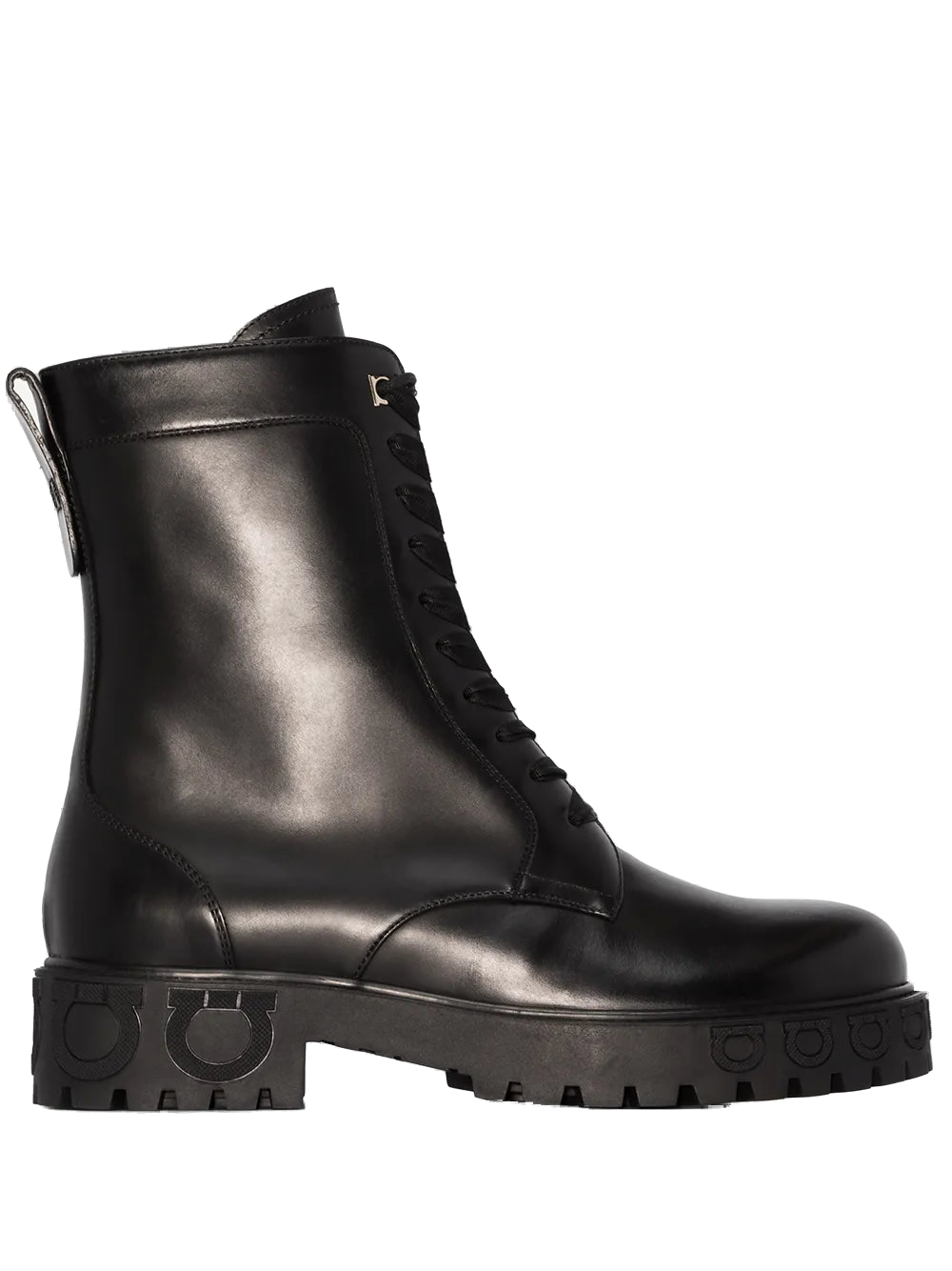 Ferragamo Leather Combat Boot — Black