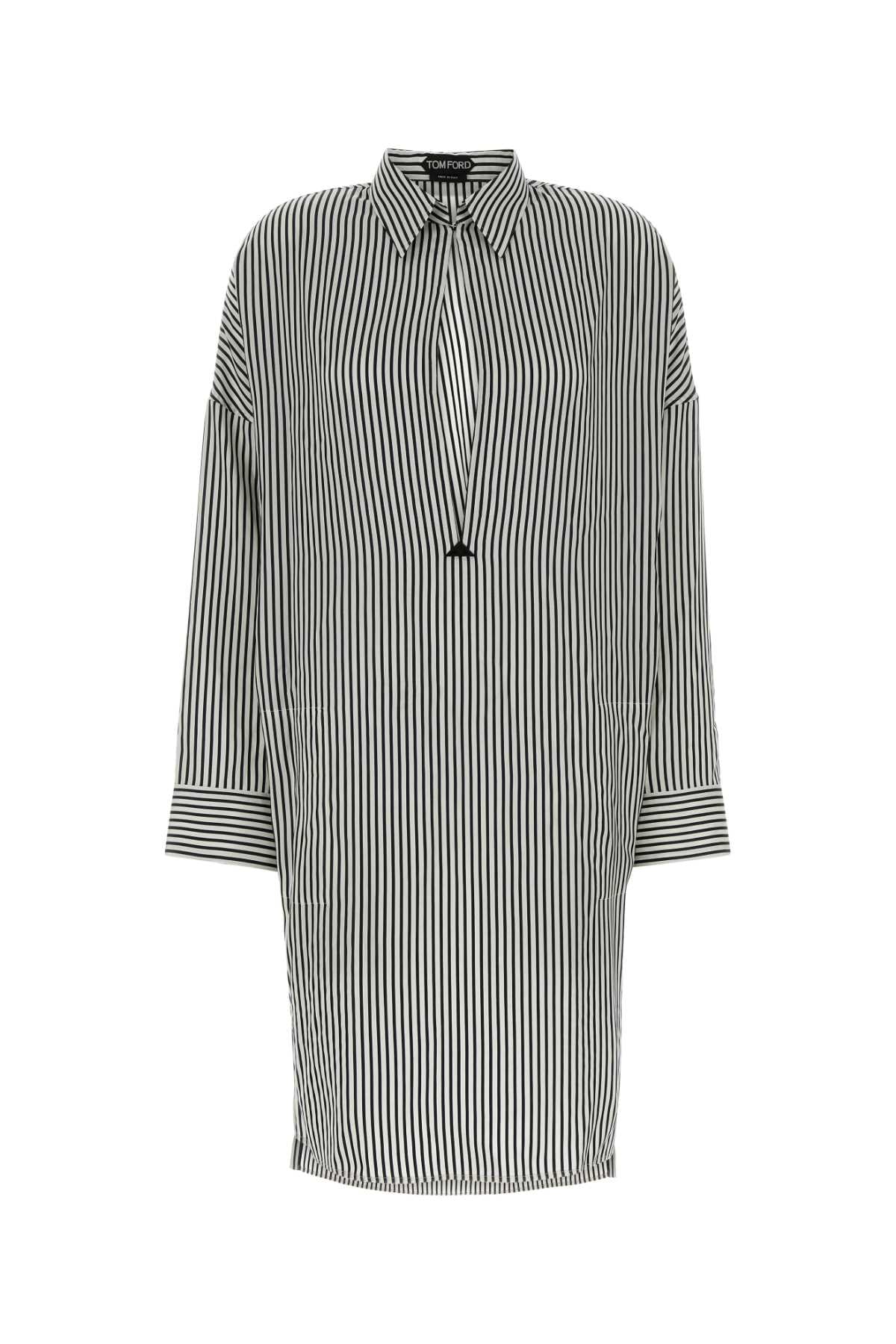 Tom Ford Striped Silk Shirt Dress — Black