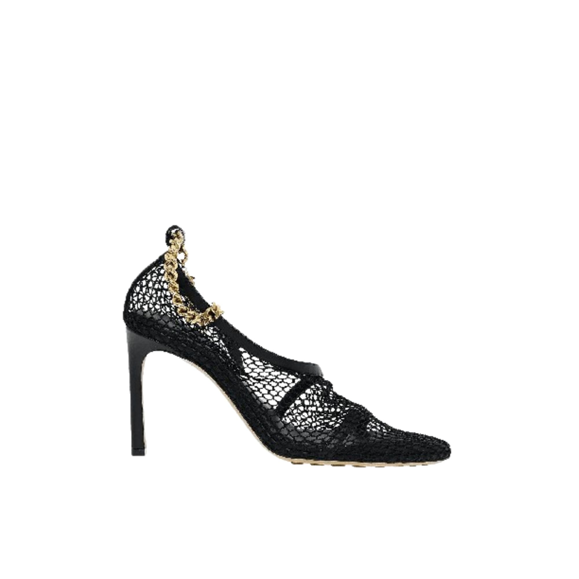 Bottega Veneta Chain-Trimmed Mesh Heel — Black