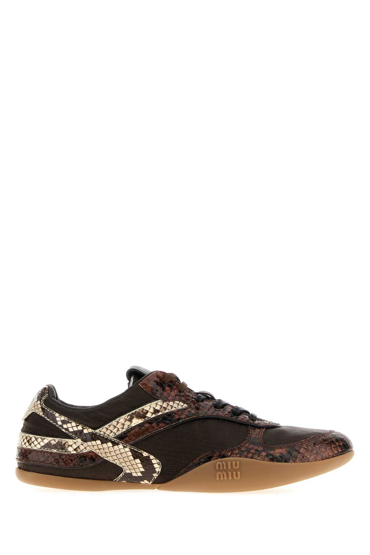 Miu Miu Python-Print Leather Sneaker — Brown