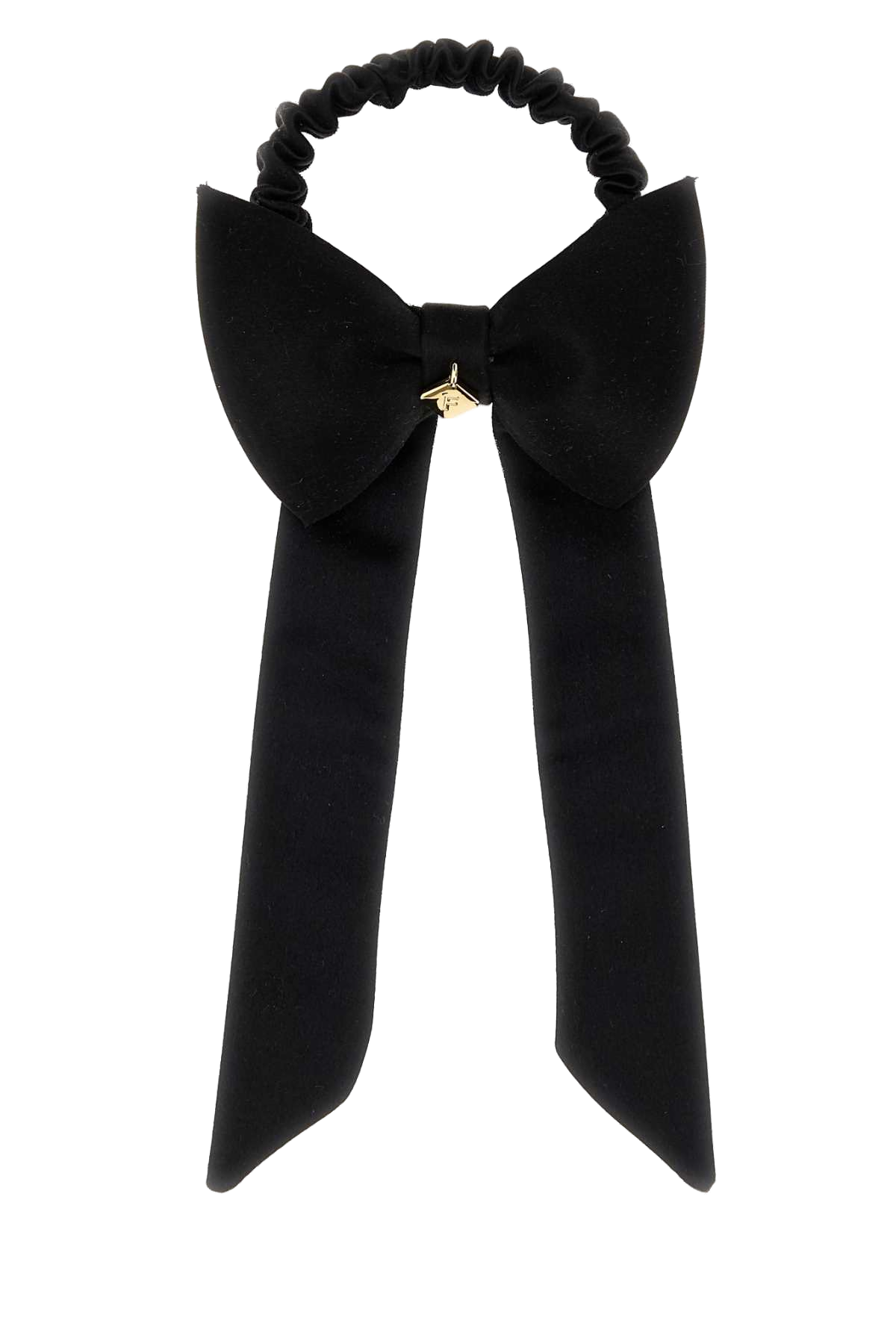 Ferragamo Fabric with Golden-Metal Charm Bow Tie — Black