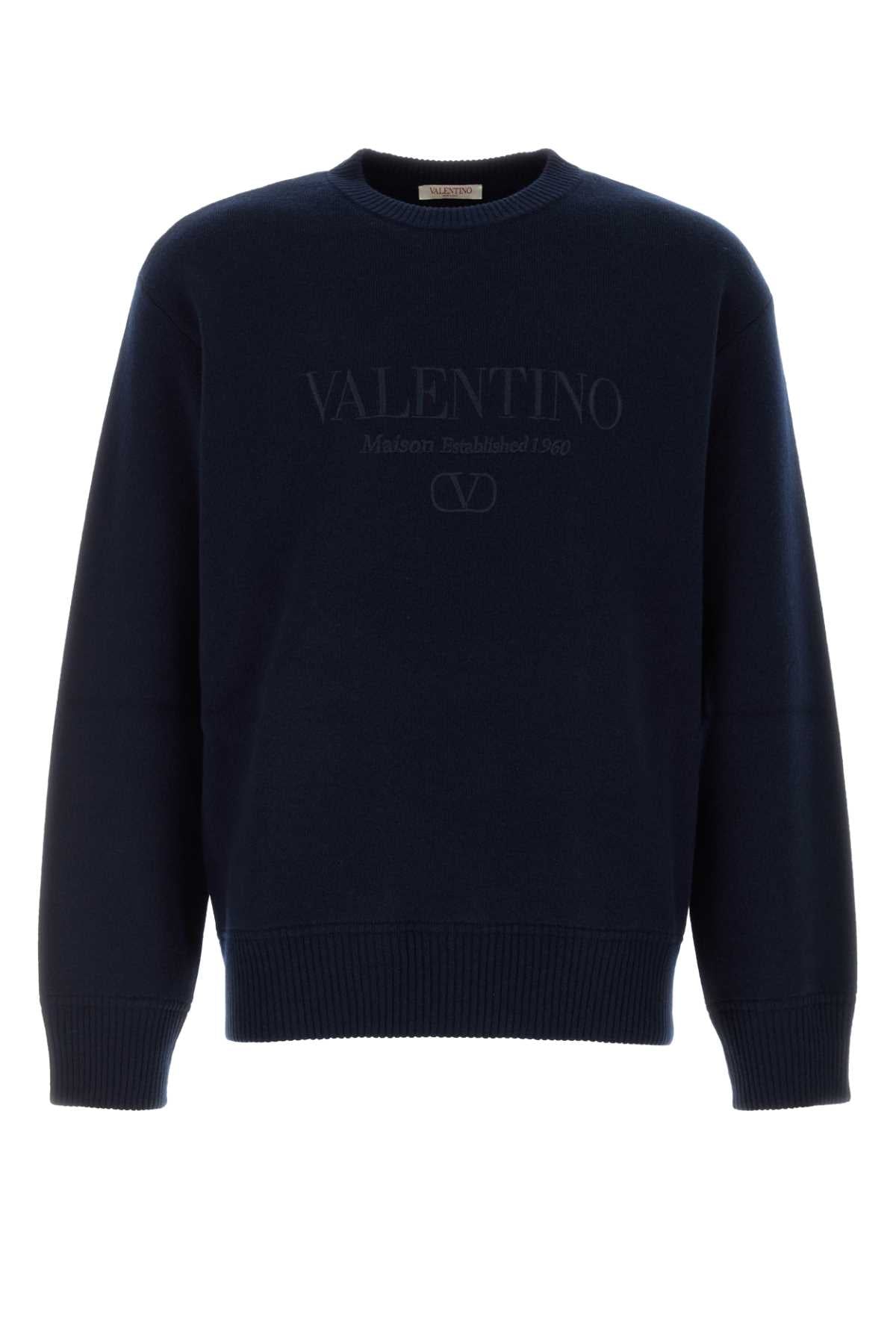 Valentino Garavani Virgin Wool Crew-Neck Sweater — Navy
