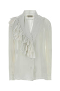Alberta Ferretti Ruffle-Trimmed Silk Dress — White