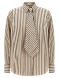 Brunello Cucinelli Vertical Striped Cotton Blouse — Beige