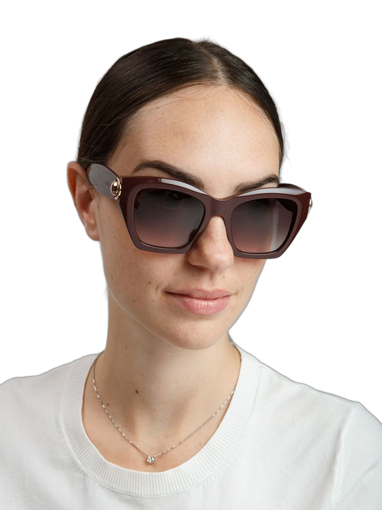 Furla SFU979 Glossy Acetate Cat-eye Sunglasses — Brown