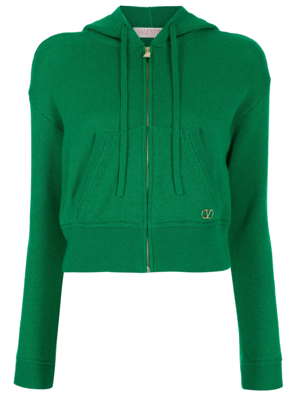 Valentino Logo-Plaque Cashmere Hoodie — Green