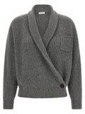 Brunello Cucinelli Cashmere Micro-Sequin Cardigan — Gray