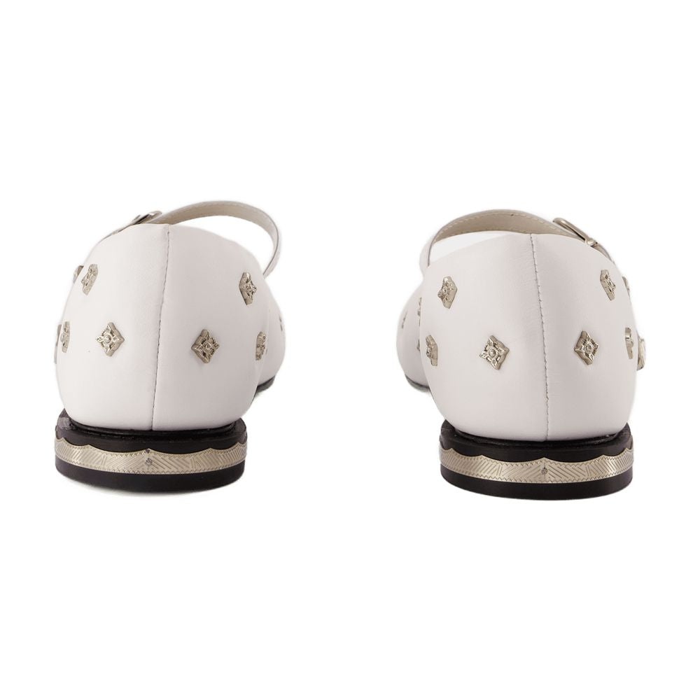 Toga Pulla Diamond-Studded Leather Ballerina — White