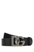 Cinturón de piel con hebilla del logo de Dolce & Gabbana — Negro