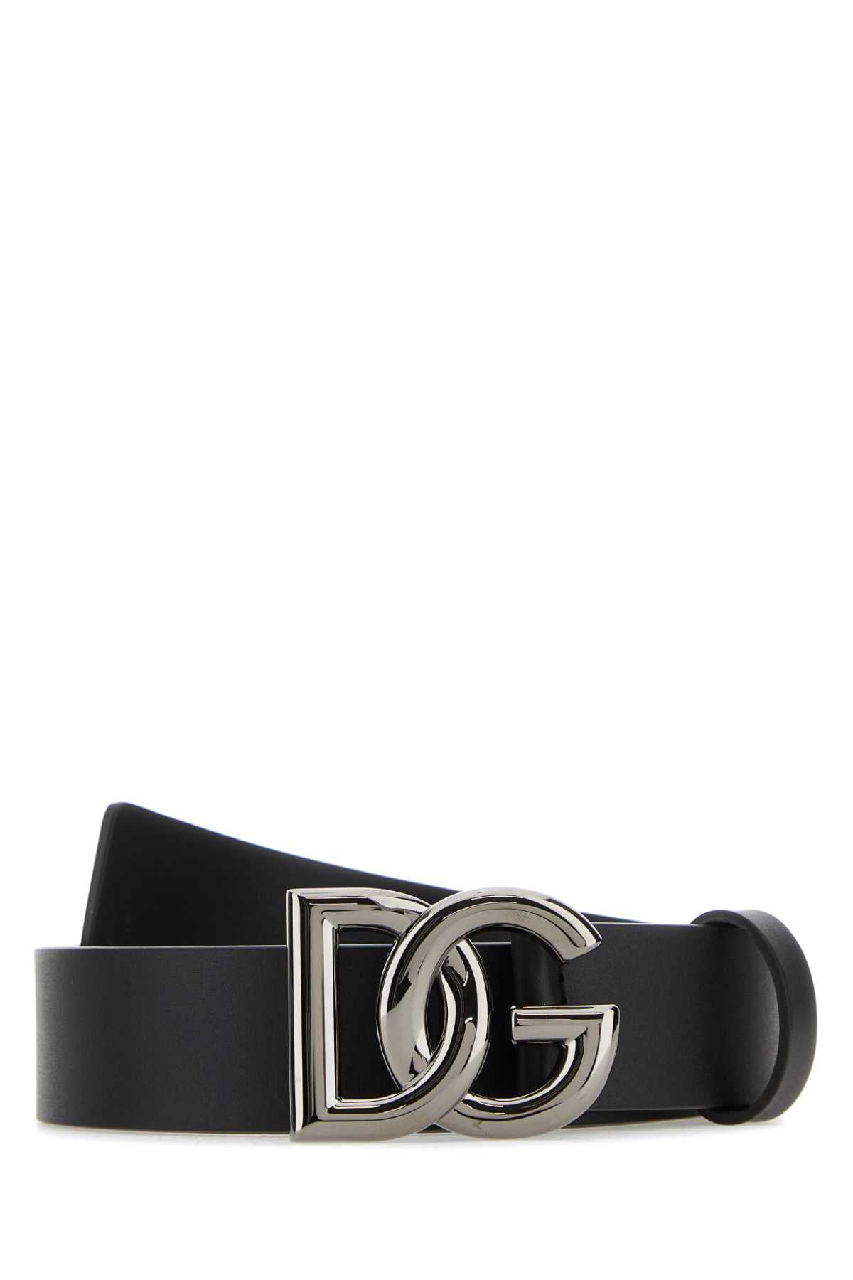 Cinturón de piel con hebilla del logo de Dolce & Gabbana — Negro
