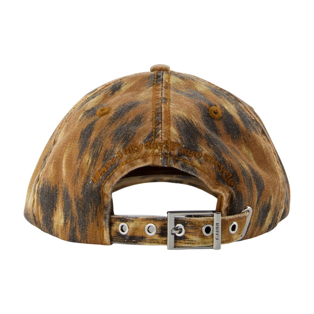 Ganni B3020171-01C Leopard-Print Cotton Baseball Cap — Brown