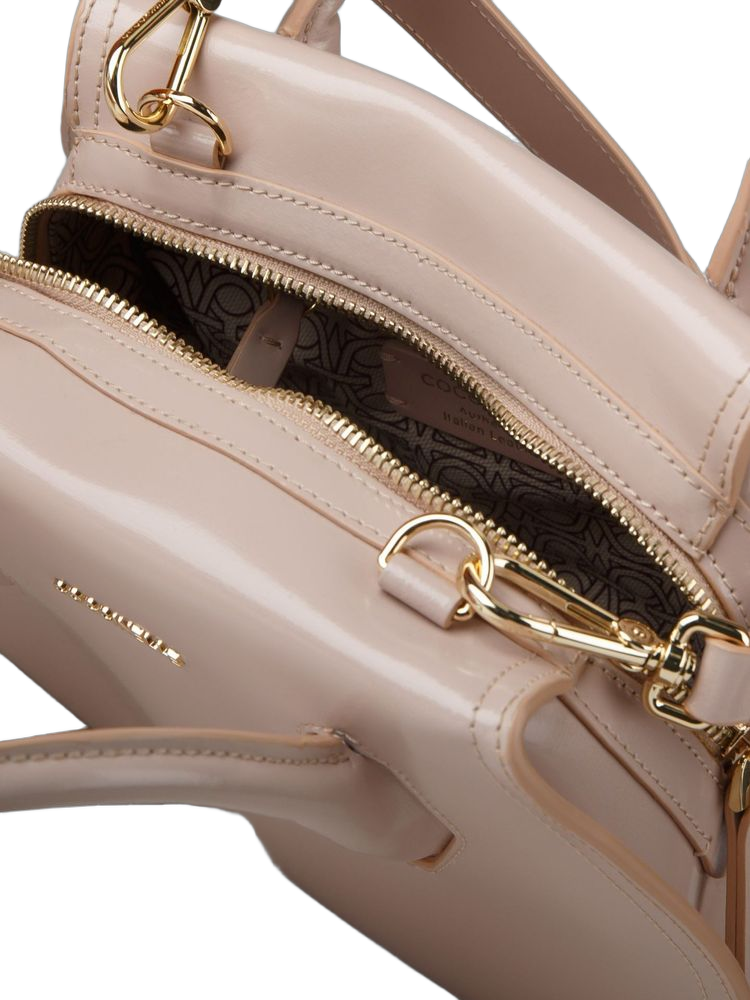 Coccinelle Shiny Calf Shoulder Bag — Beige