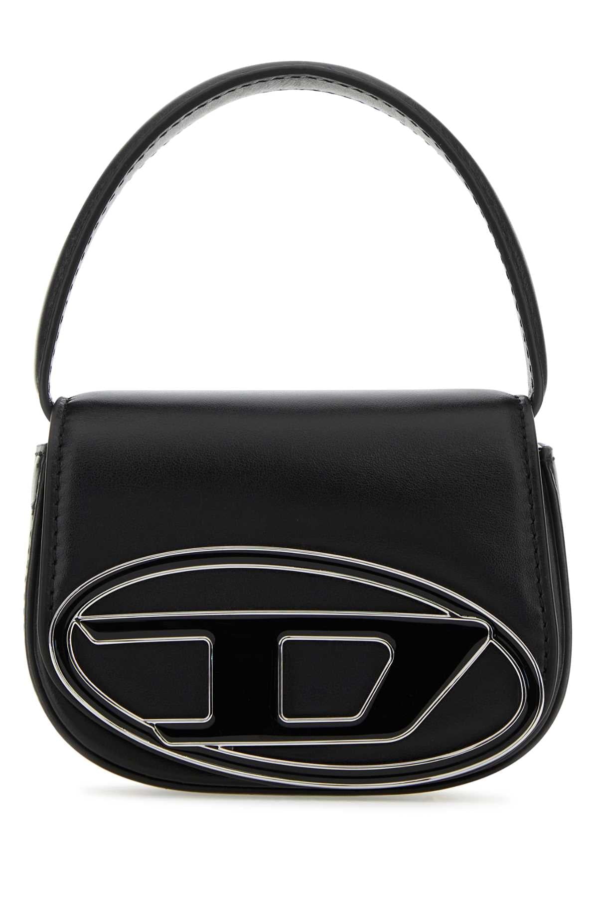 Diesel Leather 1DR with Metal Logo Plaque Shoulder Bag — Black