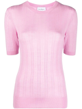 Ferragamo Gancini-Pattern Ribbed Knit Sweater — Pink