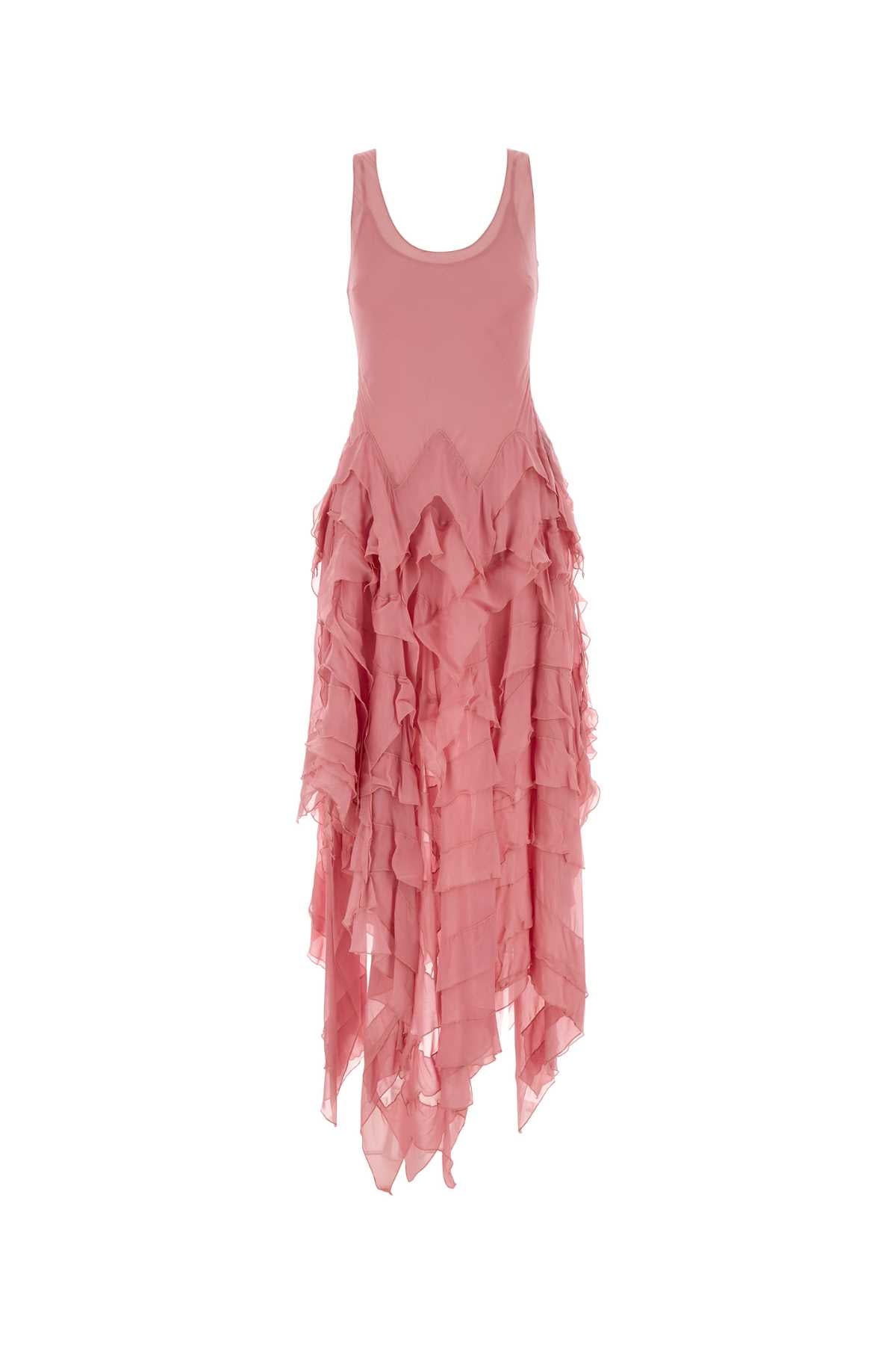 Blumarine Layered Ruffled Viscose Dress — Pink