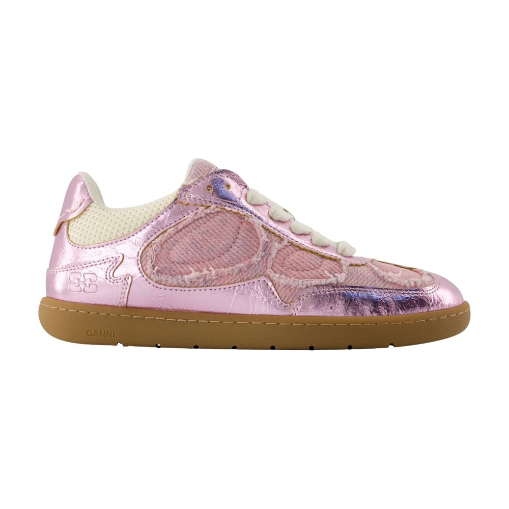 Ganni Crinkle Metallic Sneaker — Pink