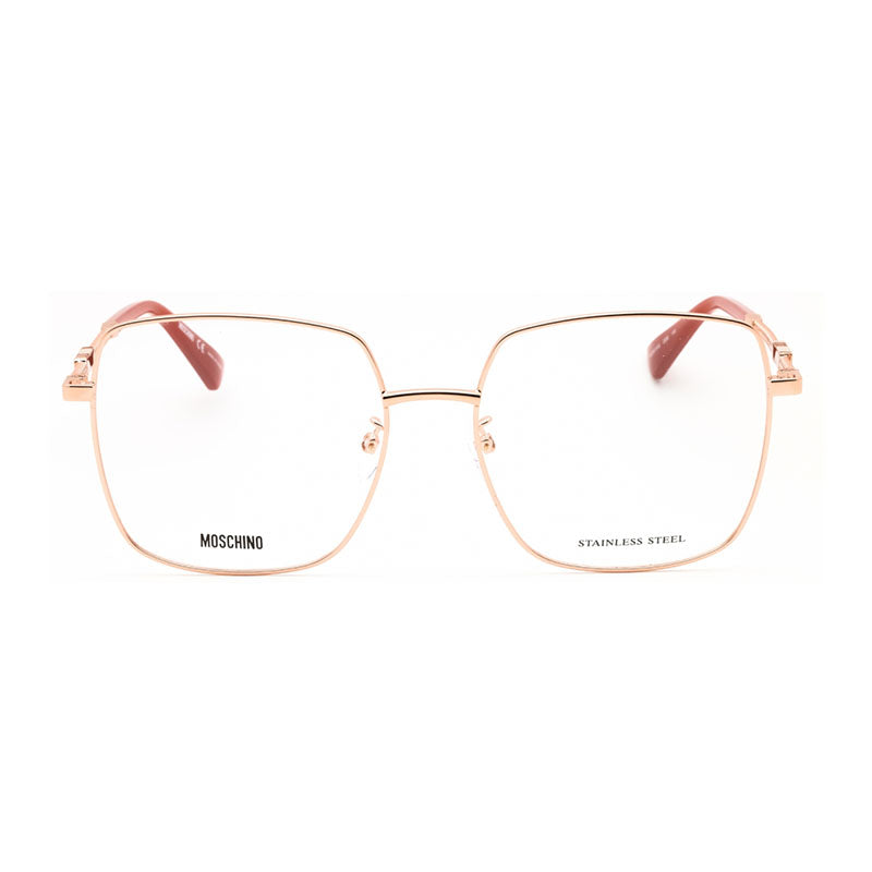 Moschino Square Metal Frame Eyeglasses — Rose gold