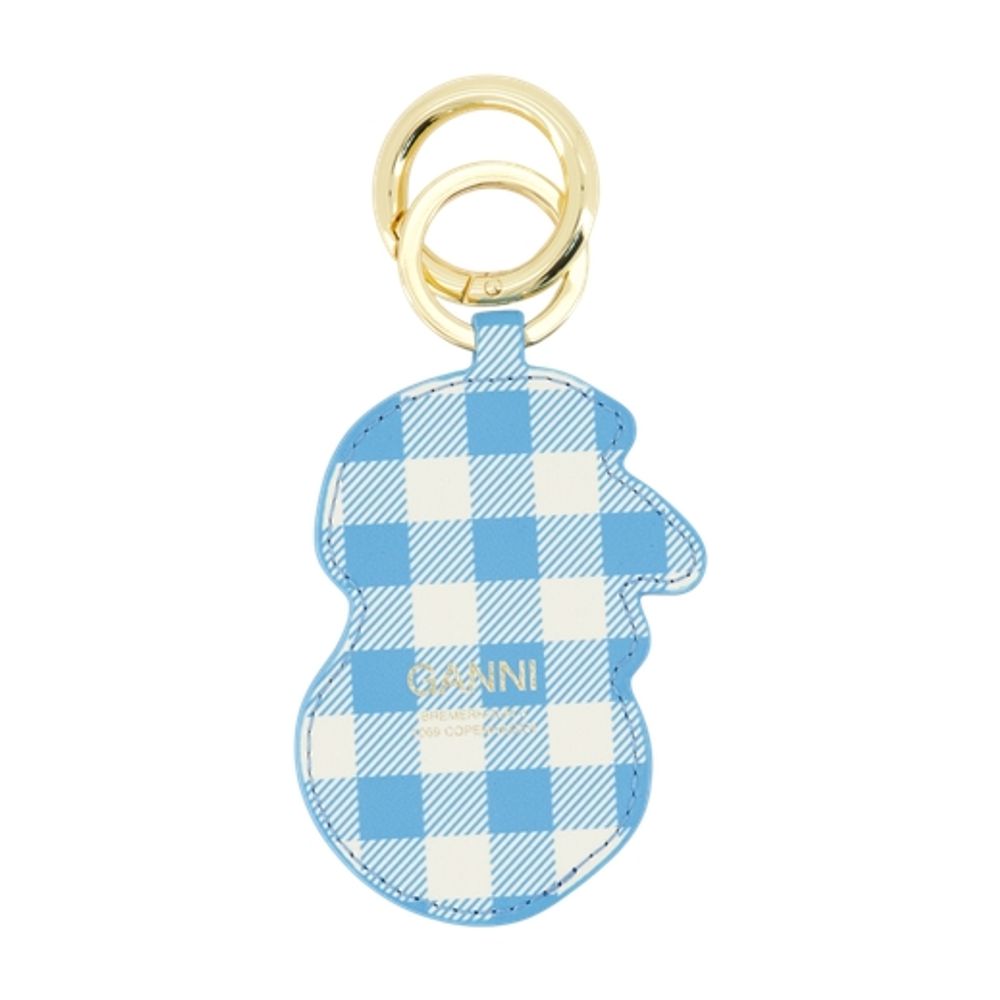 Ganni Gingham Calfskin Key Case — Blue