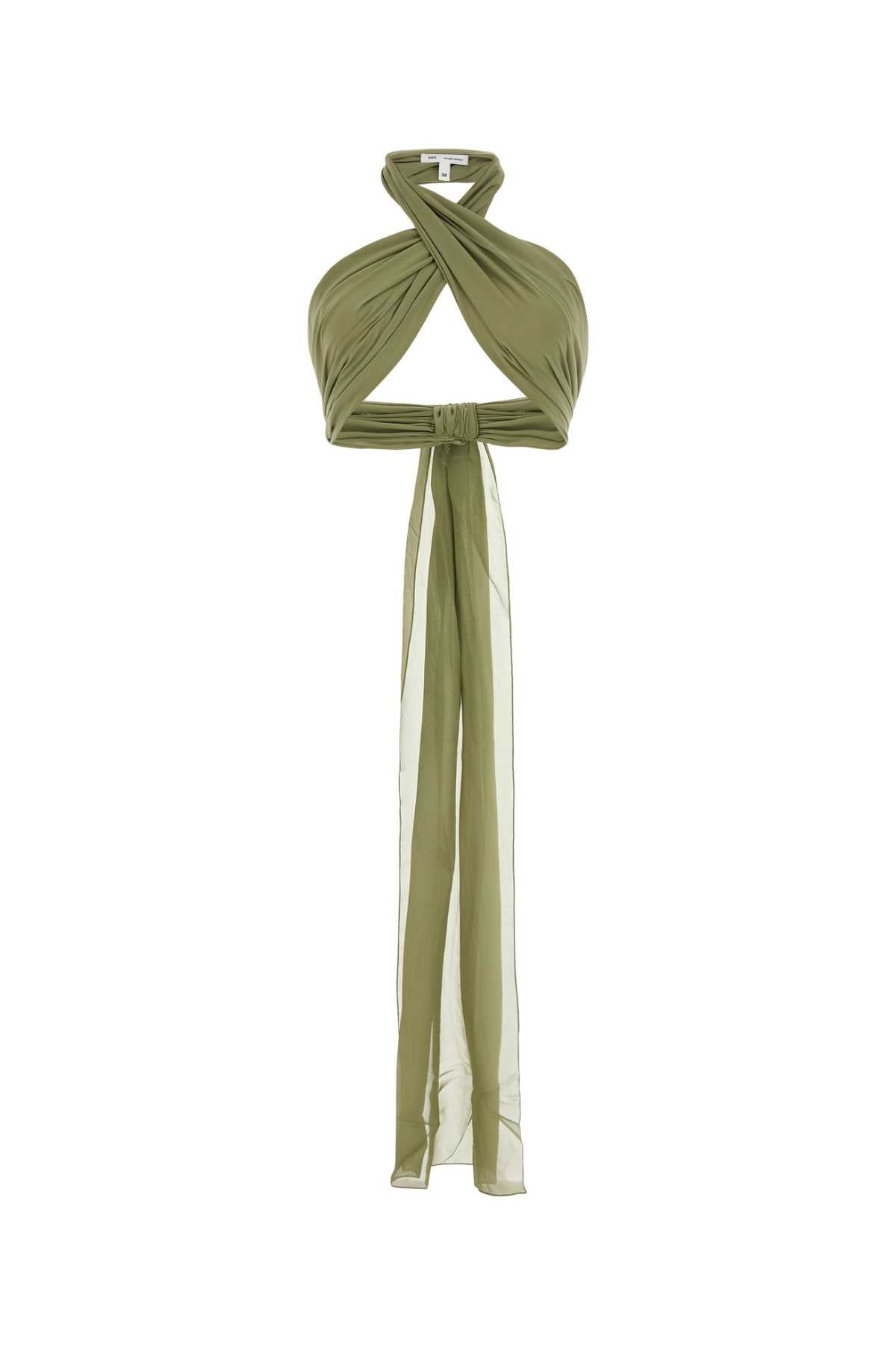 AMI Paris Silk Wrap-Halter Tank Top — Green