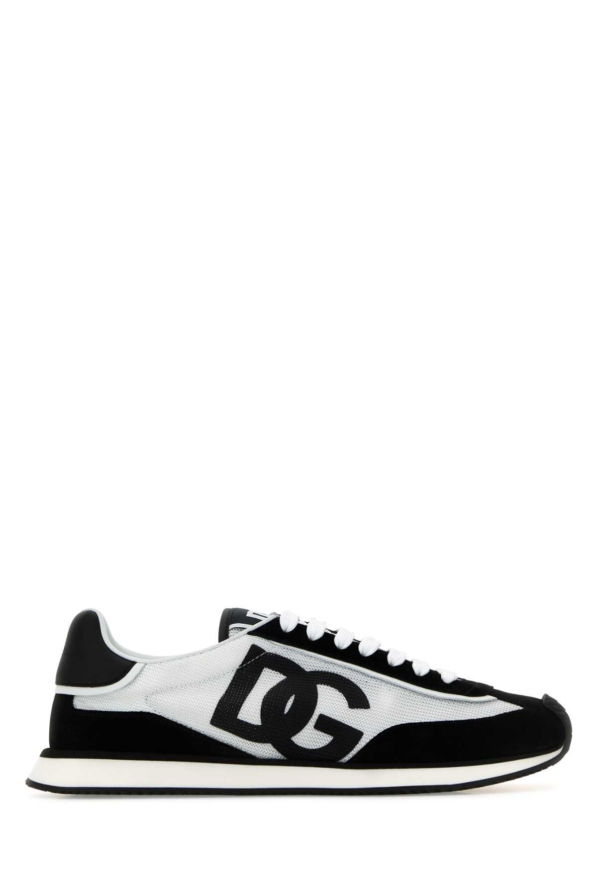 Dolce & Gabbana Logo-Print Leather & Fabric Sneaker — White