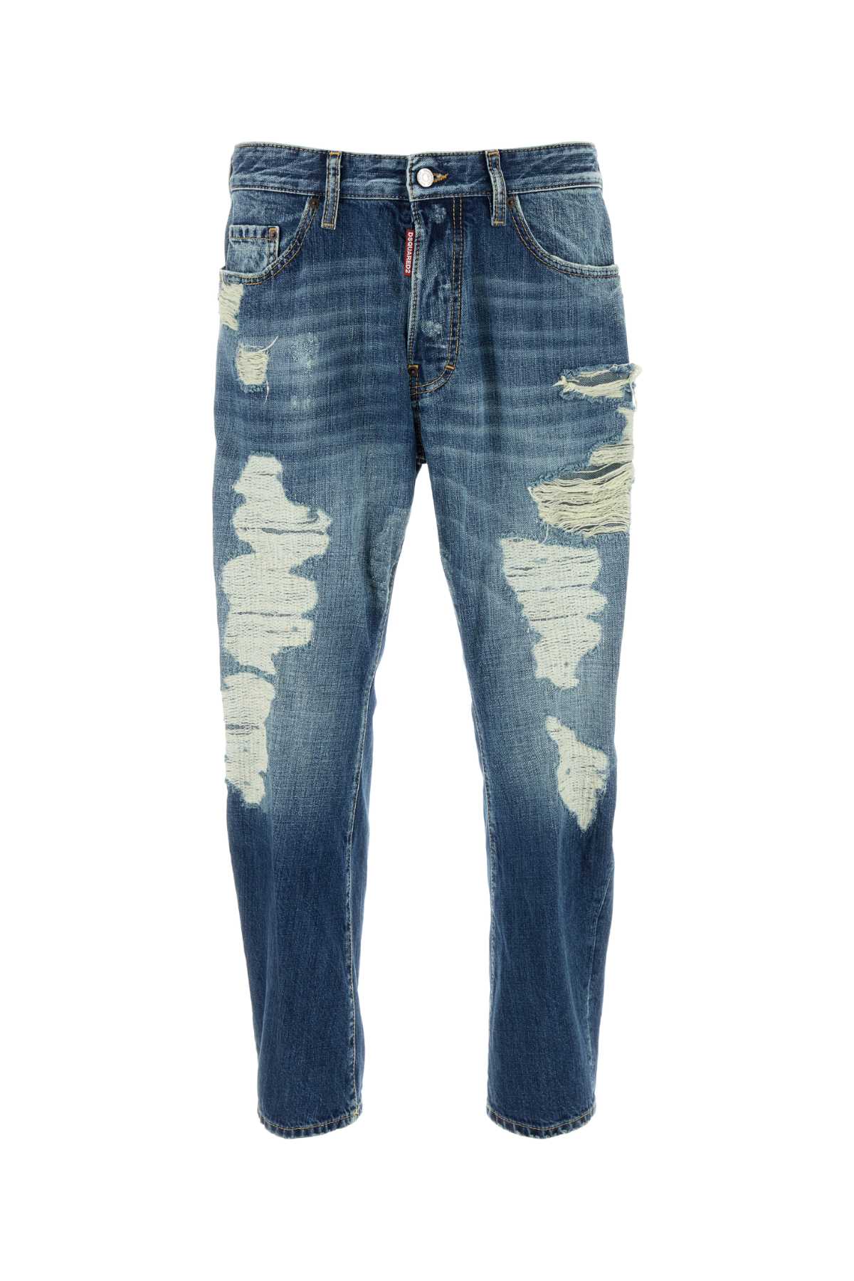 Dsquared2 Distressed Cotton Denim Jeans — Navy