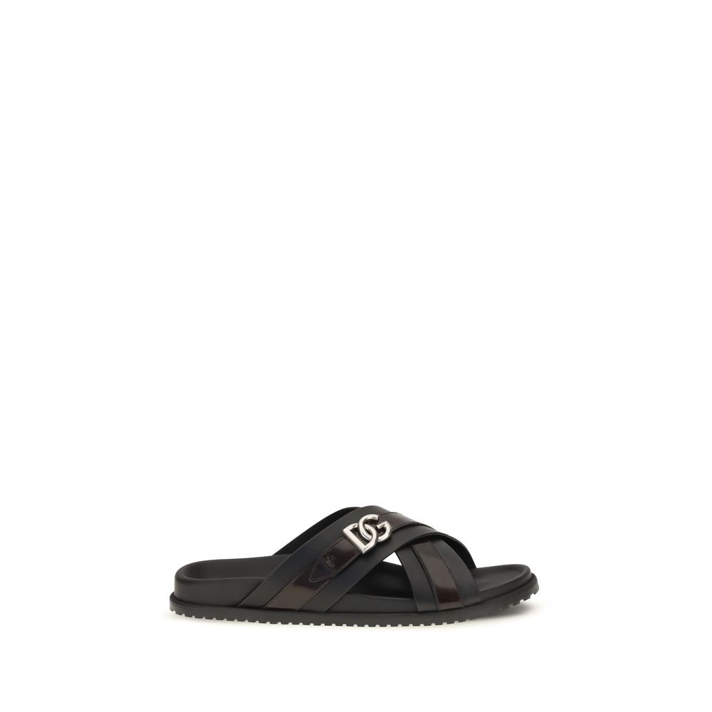 Dolce & Gabbana DG Logo Slide Sandals — Black