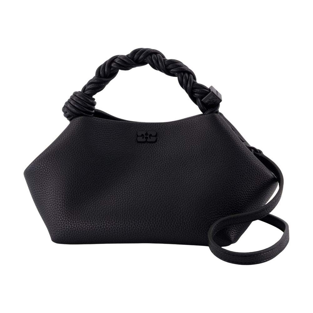 Ganni Grained Leather Shoulder Bag — Black