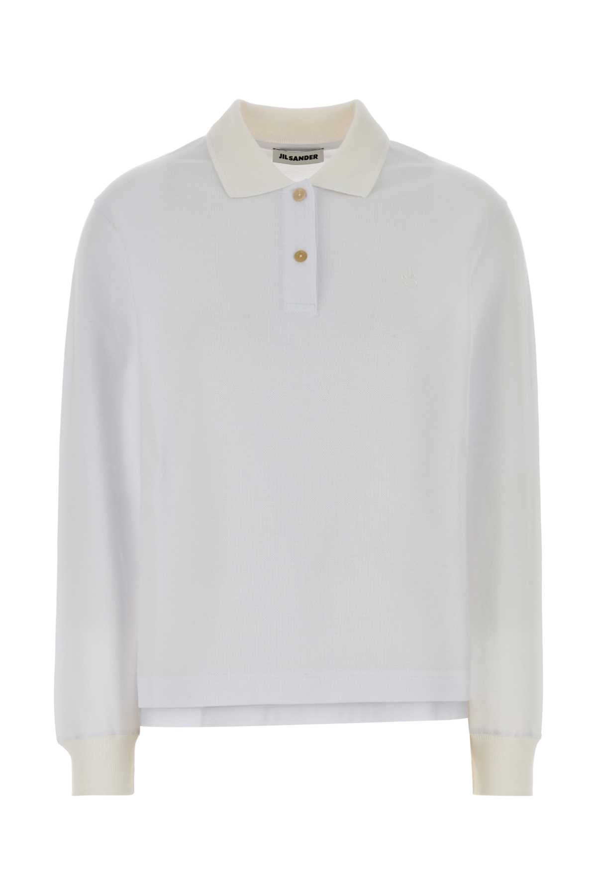Jil Sander Long-Sleeve Piquet Polo Shirt — White