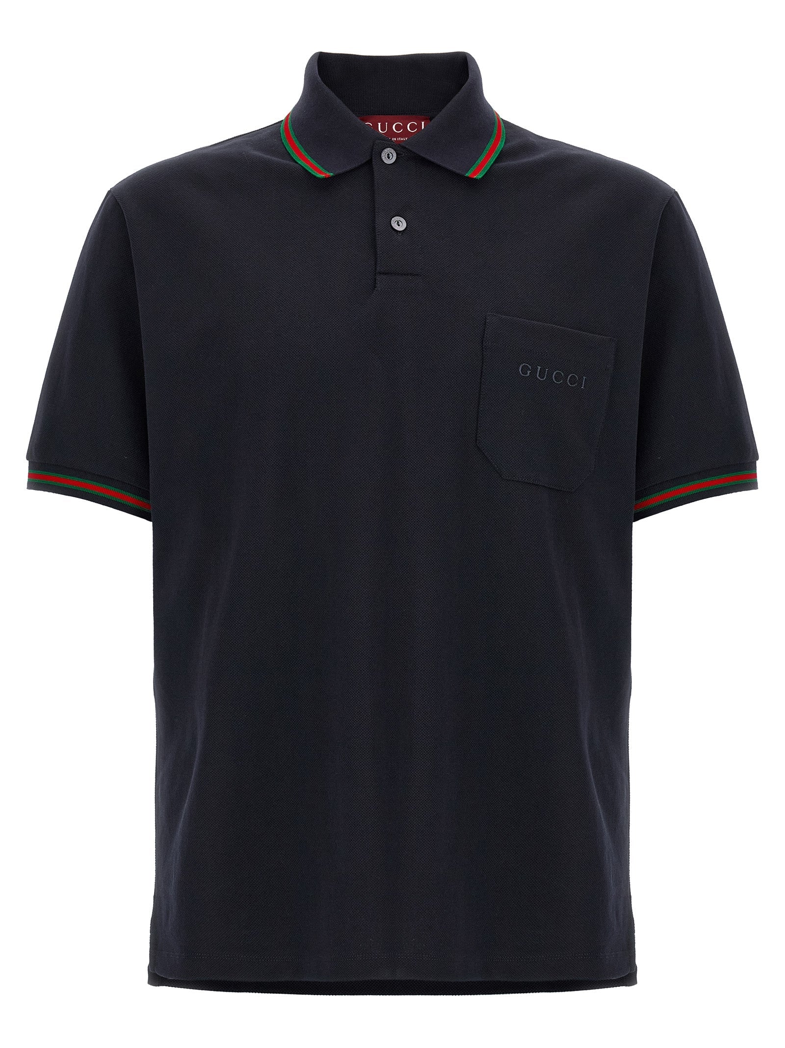 Gucci Nastro Web Striped Cotton Piqué Polo — Navy
