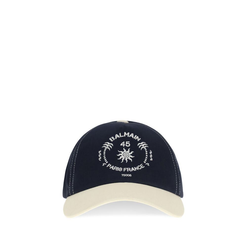 Balmain BAGH0XA410CB24SFQBB Bicolor Cotton Baseball Cap — Navy