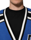 Dolce & Gabbana Logo-Patch Ribbed Cotton Cardigan — Blue